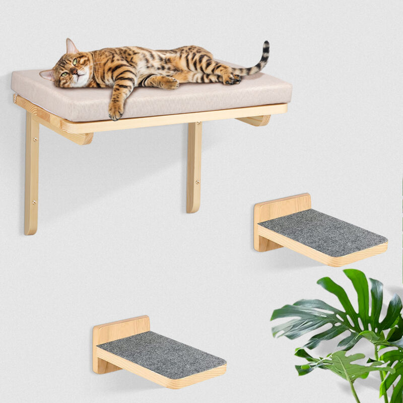 Wyctin - Hofuton Mur d'escalade pour Chat avec 2 Marches de Chat i Extra Grand et Stable i Hamac pour Chats Mur 3 Pièces i Set Arbre à Chat Mural i