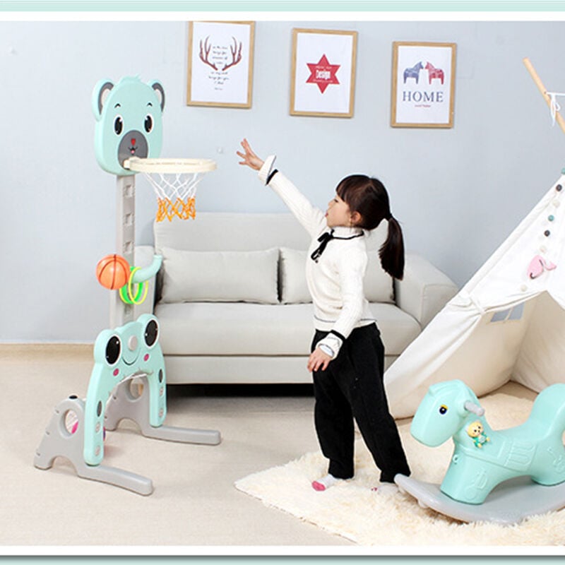 Hofuton Panier de basket-ball 3 en 1 réglable en hauteur, but de football et jeu de lancer pour enfants, jeu de basket-ball pour garçons et filles,