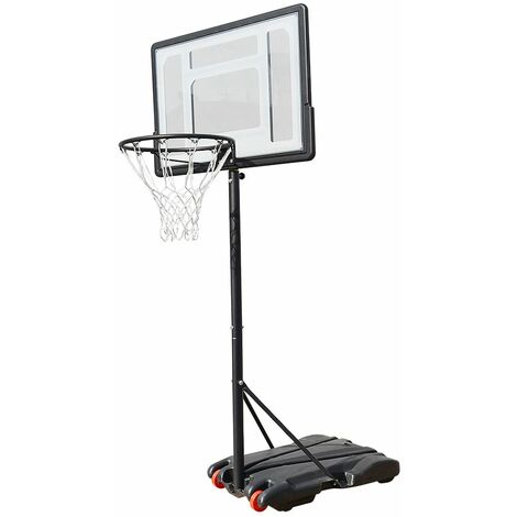 HOMCOM Panier de Basket-Ball sur pied pour bord de piscine poteau panneau,  base de lestage sur roulettes hauteur arceau réglable 1,1 - 1,3 m noir  blanc pas cher 
