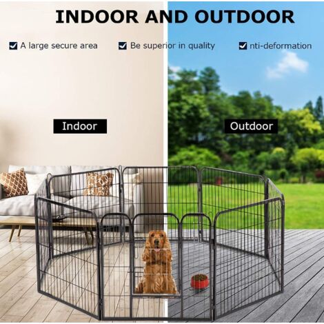 Hofuton Parc, Clôture pour Animaux de Compagnie Parc pour Chiens Enclos pour Chiens Chat Lapin Intérieur/Extérieur, 8 Panneaux, Noir (60cm x 80cm)