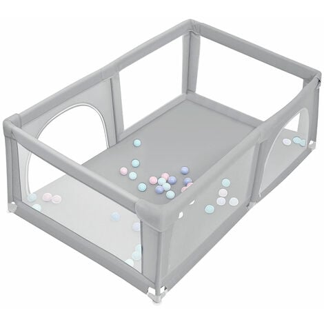 WYCTIN Hofuton Parc pour bébé 180x120x66cm avec 50 balles de jeu, parc avec maille respirante et fermeture éclair, barrière rampante avec porte, Gris clair