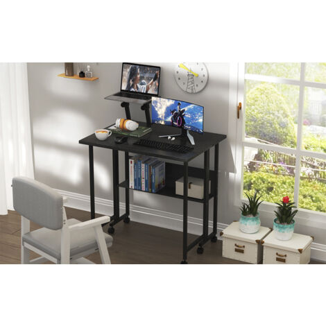 Hofuton Petite Bureau Pliant à Roulettes, Bureau Pliable Portable, Table Bureau Pliante avec Rangement, Bureaux d' Ordinateur pour Petit Espace Postes de Travail, Assemblage Facile, 58x80 cm, Noir