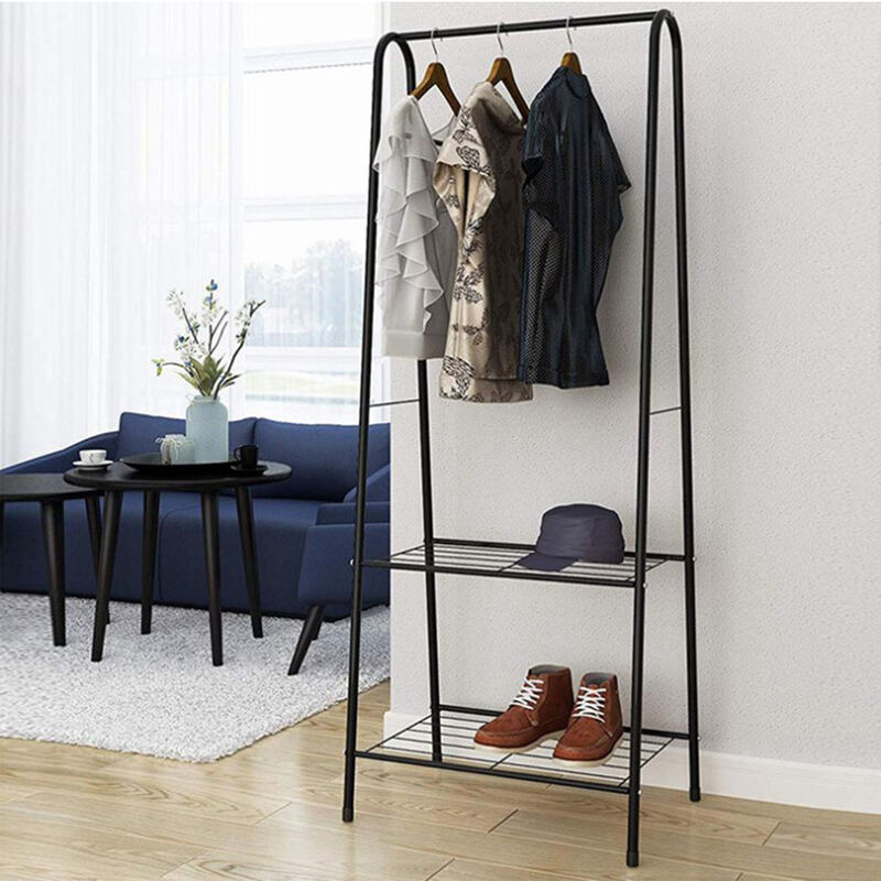 Hofuton Portant Penderie à Vêtement Porte Manteau Étagère pour Chaussures Penderie Support Manteau Noir