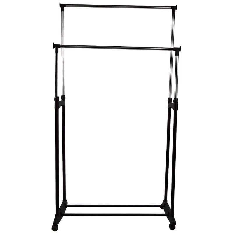 Hofuton Portant à Vêtement Penderie à Vêtements Mobile Télescopique Hauteur et Largeur Réglables avec 4 Roulettes Noir et Argent