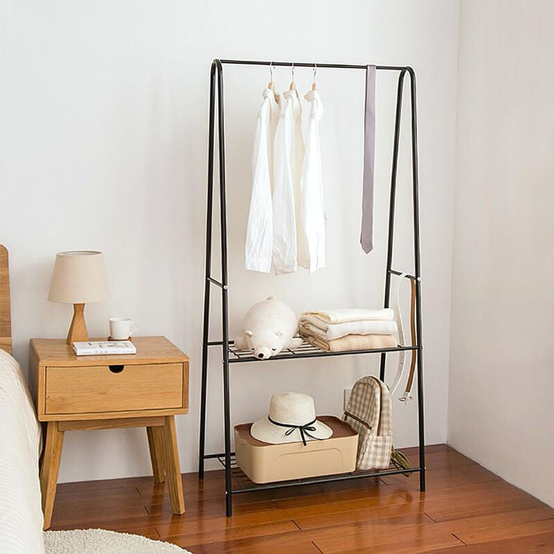 Hofuton Portant à vêtements tringle cintre rangement 2 compartiments rangement chaussures en métal HxlxP: 160 x 59,5 x 36,5 cm noir