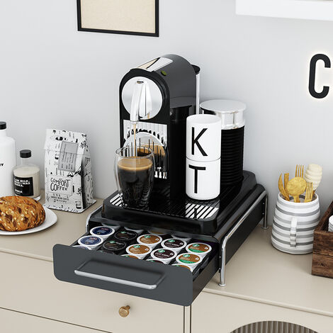 Hofuton Porte Capsule de Café Tiroir de Rangement en Métal pour 36 Pcs Noir