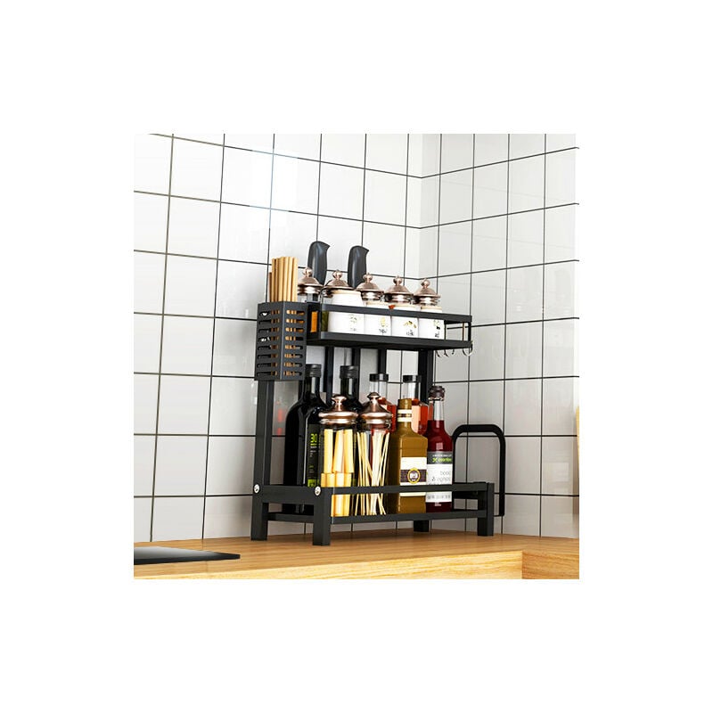Wyctin - Hofuton Étagère à Épices avec 2 Niveaux Rangement Épices Cuisine pour Comptoir de Cuisine en Acier Inoxydable 342141.7cm Noir