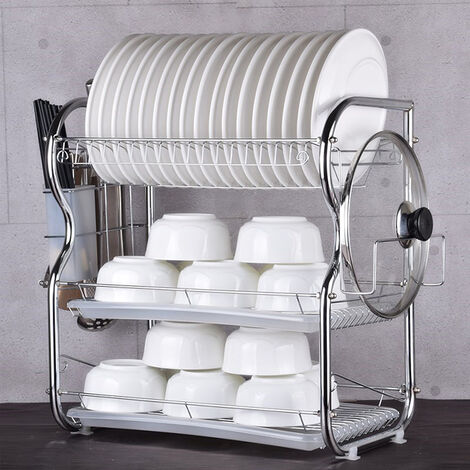 Hofuton Porte-Vaisselle Étagère à Vaisselle 3 Étages en Acier Inoxydable Égouttoir Couverts Étagère de Rangement Cuisine Porte-ustensilles Option 1