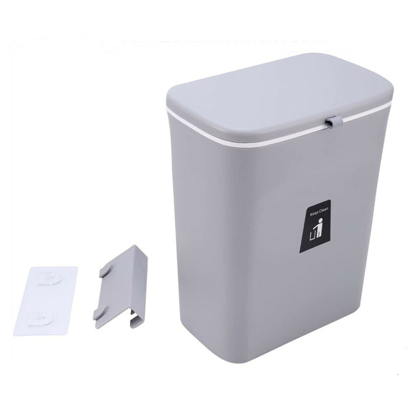 Wyctin - Hofuton Poubelle à suspendre avec couvercle, poubelle murale, pour placard/salle de bain/chambre/bureau (gris)