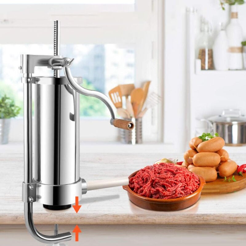 Hofuton Poussoir à Saucisses Vertical Machine à Saucisse Viande Hachée 3L Remplissage de Saucisse Professionnel en Acier Inoxydable avec 4 Tubes de