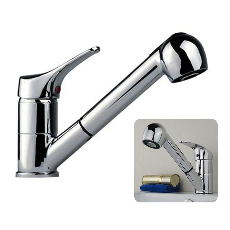 Hofuton Robinet Salle de Bain Mitigeur Lavabo en Laiton Chromé Douchette Extractible Eau Chaude Froide Pratique pour Salle de Bain Cuisine