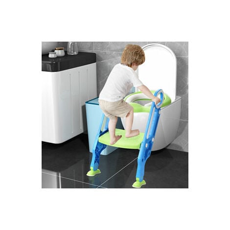GIANTEX - GIANTEX siège de toilette pour enfants pliable et hauteur  réglable, réducteur de toilette pour bébé avec marches larges et  antidérapantes, lunette de toilette rembourré confortable (bleu) - Abattant  WC 