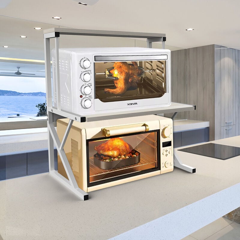 Hofuton Support de four à micro-ondes, 2 niveaux multifonctionnel, organiseur de fours à micro-ondes, étagère de cuisine, blanc