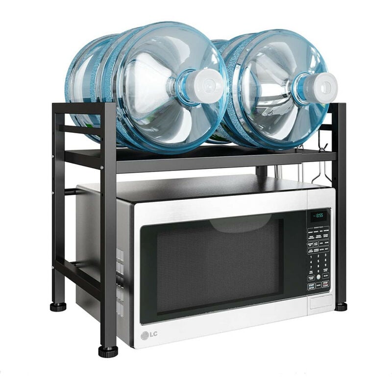 Hofuton Support Extensible Four à Micro-Ondes à Charge Lourde avec 6 Crochets Suspendus Organisateur de Rangement Noir