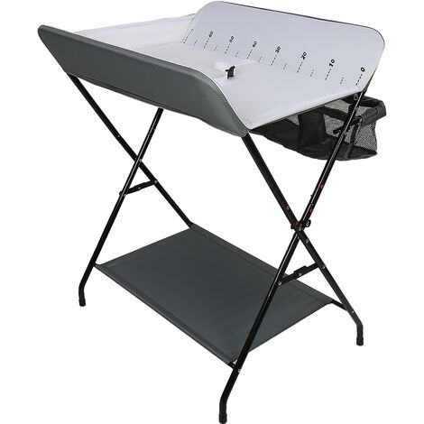 Hofuton Table à Langer Pliante avec Panier de Rangement à Côté Structure en Fer Charge Max 25KG pour Nouveaux-Nés Design Ergonomique Table à Langer Pliable et Portable Gris