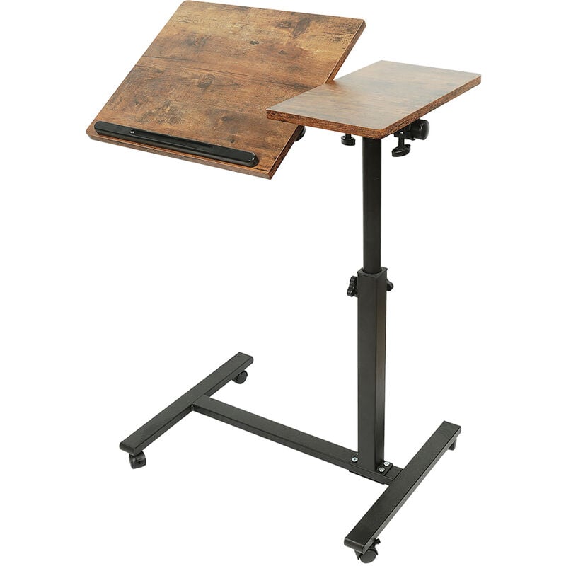 Wyctin - Hofuton Table de Lit à Roulettes Table d'Appoint Support pour Ordinateur Inclinable Hauteur/Angle Réglable 58-90x60x34,5 cm Brun