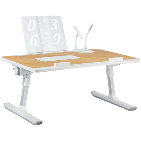 Hofuton Table de Lit pour Ordinateur Portable, Réglable en Hauteur et Angle, Plateau de Lit, Pliable, avec Refroidisseur/Ports USB, pour Canapé/Bureau/Sol, 60x40cm, Couelur du Bois