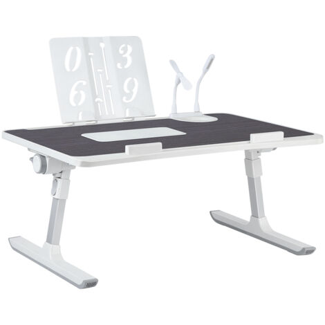 Hofuton Table de Lit pour Ordinateur Portable, Réglable en Hauteur et Angle, Plateau de Lit, Pliable, avec Refroidisseur/Ports USB, pour Canapé/Bureau/Sol, 60x40cm, Noir