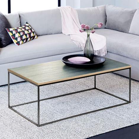 Hofuton Table de salon de style industriel en acier et bois design moderne
