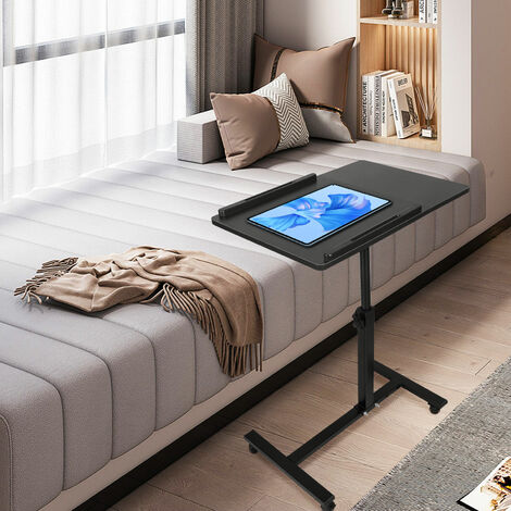 Hofuton Table d'ordinateur réglable en hauteur support pour ordinateur portable table d'appoint avec roulettes 2 barres d'arrêt noir