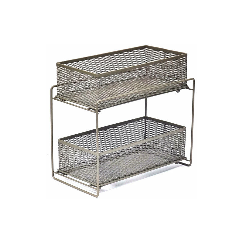 Hofuton Tablette Coulissante à 2 Niveaux, Étagère à Tiroirs pour Placard de Cuisine, 2 Paniers, pour Salle de Bain Cuisine Comptoir Armoire, Argent