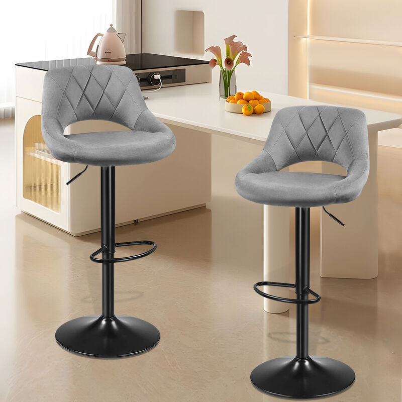 Wyctin - Hofuton Tabouret Bar, Lot de 2, Chaise de Bar Pivotants avec Dossier, Tabourets de Bar Réglable en Hauteur, Chaise Haute Bar Moderne, Gris