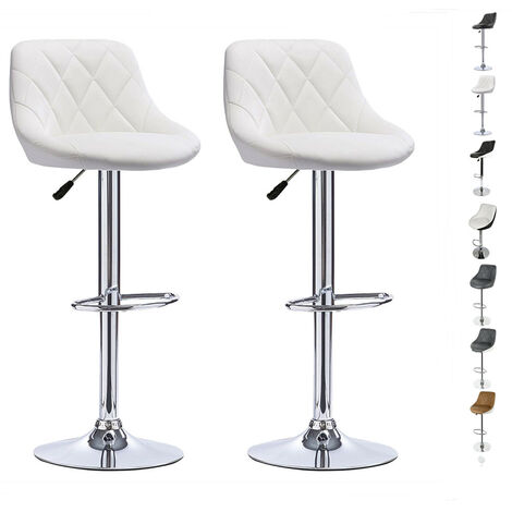 Hofuton Tabouret de Bar Lot de 2 avec Siège Bien Rembourré, 2 Design 2 Couleurs, Tabourets en Simili-Cuir Réglable, Blanc