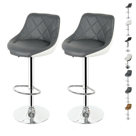 Hofuton Tabouret de Bar Lot de 2 avec Siège Bien Rembourré, 2 Design 2 Couleurs, Tabourets en Simili-Cuir Réglable, Gris+blanc