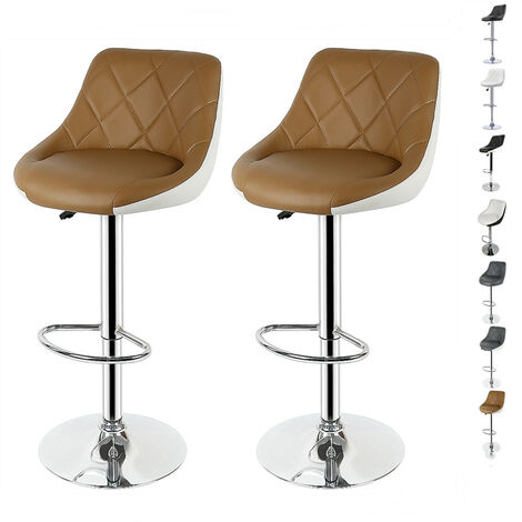 Hofuton Tabouret de Bar Lot de 2 avec Siège Bien Rembourré, 2 Design 2 Couleurs, Tabourets en Simili-Cuir Réglable, Marron+blanc