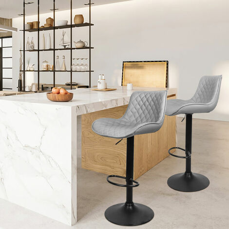 Hofuton Tabouret de Bar Lot de 2, Chaise de Bar Pivotants avec Dossier, Tabourets de Bar Réglable en Cuir PU, Chaise Haute Bar Moderne, Gris