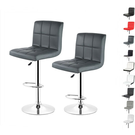 Hofuton Tabouret de Bar, Lot de 2, Chaise, Hauteur Réglable, Revêtement en PU, Rotatif sur 360°, avec Dossier et Repose-Pieds, Piètement Chromé, Gris