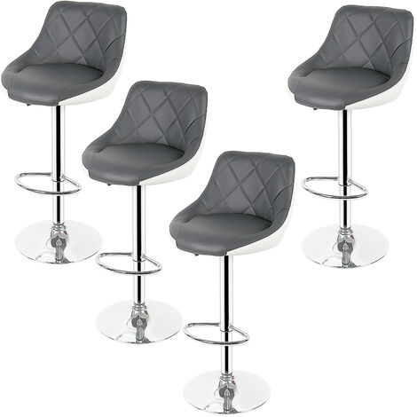 Hofuton Tabouret de Bar Lot de 4 avec Siège Bien Rembourré, en Cuir Artificiel Chaise de Bar Similicuir, Gris + Blanc