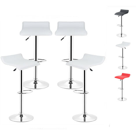 Hofuton Tabouret de bar lot de 4 design en cuir simili et métal chromé, haute réglable, blanc