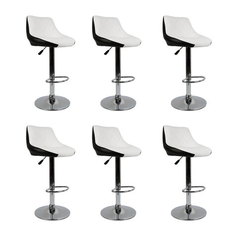Hofuton Tabouret de Bar Lot de 6 avec Siège Bien Rembourré, 2 Design 2 Couleurs, Tabourets en Simili-Cuir Réglable, Blanc + Noir