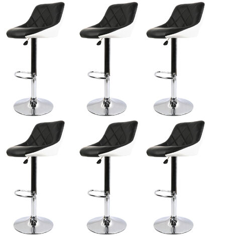 Hofuton Tabouret de Bar Lot de 6 avec Siège Bien Rembourré, 2 Design 2 Couleurs, Tabourets en Simili-Cuir Réglable, Noir/Blanc