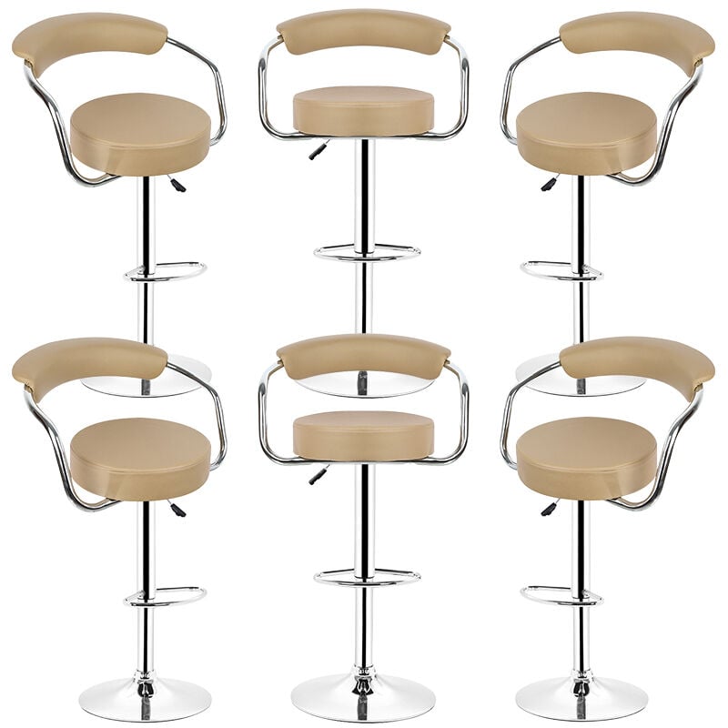 Wyctin - Hofuton Tabouret de Bar, Lot de 6, Chaise, Hauteur Réglable, Revêtement en pu, Rotatif sur 360°, avec Dossier et Repose-Pieds, Piètement