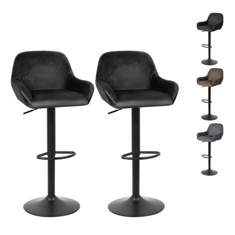 Hofuton Tabouret de Bar Velours Lot de 2, Hauteur Réglable, Repose-Pieds Chromés, Rotatif à 360 Dégrées, pour Bar, Comptoir ou Cuisine, Noir