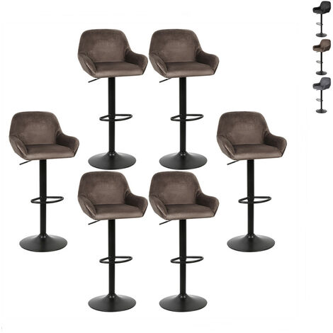 Hofuton Tabouret de Bar Velours Lot de 6, Hauteur Réglable, pour Bar, Comptoir ou Cuisine, Marron