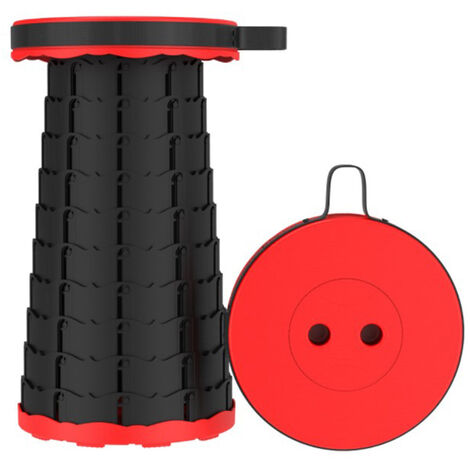 Hofuton Tabouret Pliant Portable, Télescopique Tabouret Pliable Portable, Tabouret de Camping pour L'extérieur, Randonnée, Pêche, Barbecue, Intérieur, Voyage, Fête, Rouge