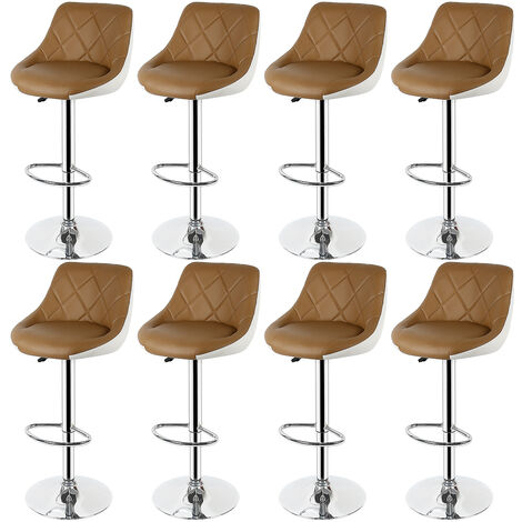 Hofuton Tabourets de Bar Cuisine | Lot de 8, En Similicuir, Pivotant en Simili-Cuir et Métal, Hauteur Réglable 53-73cm, Marron + Blanc