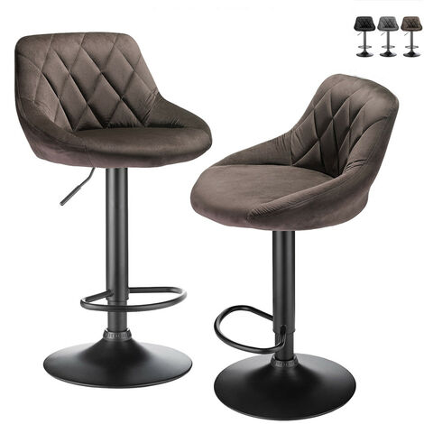Hofuton Tabourets de Bar, Lot de 2 Chaises Haute, Siège pour Cuisine, avec Structure Métal, Revêtement Velours, Repose-Pieds, Hauteur Réglable, Facile à Assembler, Rétro, Marron