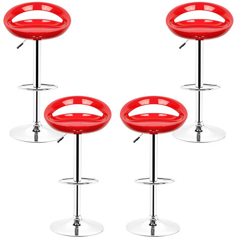 Hofuton Tabourets de Bar Lot de 4, Siège en Plastique ABS, Chaise Haute Bar avec Support Lombaire et Repose-Pieds, Rouge