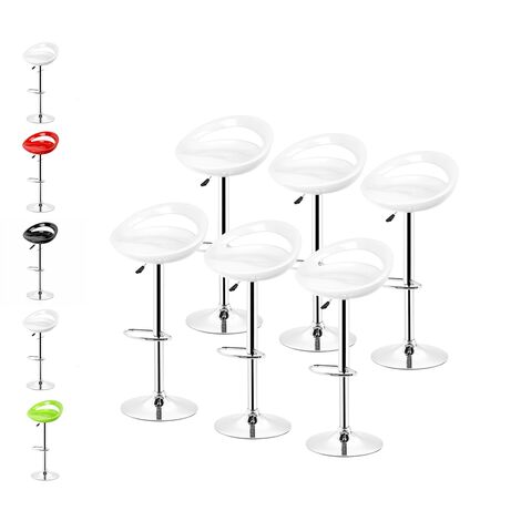 Hofuton Tabourets de Bar Lot de 6, Chaise de Bar, Tabouret de Bar en ABS Plastique avec Repose-Pieds, Hauteur Réglables sur Poignée, pour Cuisine, Bar, Bistrot, Blanc