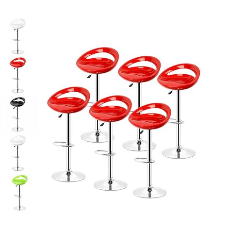 Hofuton Tabourets de Bar Lot de 6, Chaise de Bar, Tabouret de Bar en ABS Plastique avec Repose-Pieds, Hauteur Réglables sur Poignée, pour Cuisine, Bar, Bistrot, Rouge