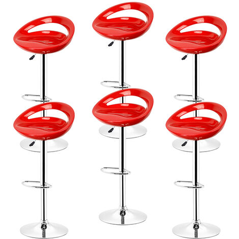 Hofuton Tabourets de Bar Lot de 6, Siège en Plastique ABS, Chaise Haute Bar avec Support Lombaire et Repose-Pieds, Rouge