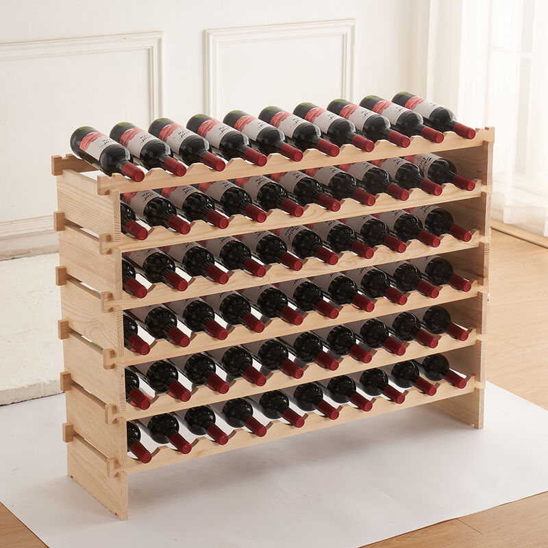 Wyctin - Hofuton Étagère à Bouteilles Casier à Vin Bouteilles en Bois Non Traité avec 6 Niveaux pour 60 Bouteilles, Taille 110 x 30 x 80.5 cm