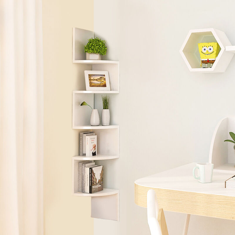 Wyctin - Hofuton Étagère d'angle, Bibliothèque d'angle Scandinave, Moderne et Minimaliste, avec 5 Tablettes Robustes et Résistantes, Blanc