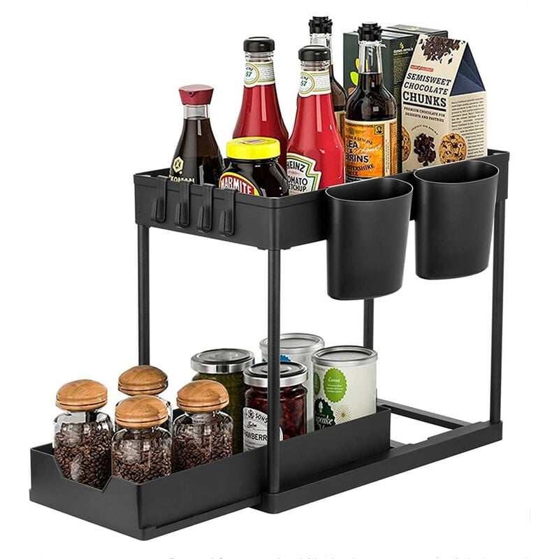 Hofuton Étagère de Rangement sous Évier 2 Niveaux Organisateurs de Rangement sous Évier 402230.5cm Noir