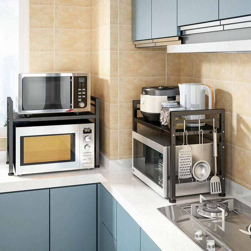 Hofuton Étagère à Micro Ondes Extensible, Support en Métal Four à Micro-Ondes Télescopique Titulaire d'épice, Etagère de Cuisine Multifonction de