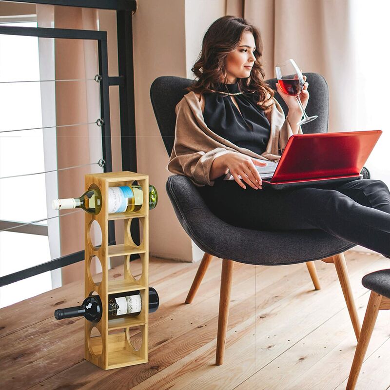 Wyctin - Hofuton Étagère à vin en bambou HxlxP: 53 x 14 x 12 cm 5 emplacements range-bouteilles casier à vin nature